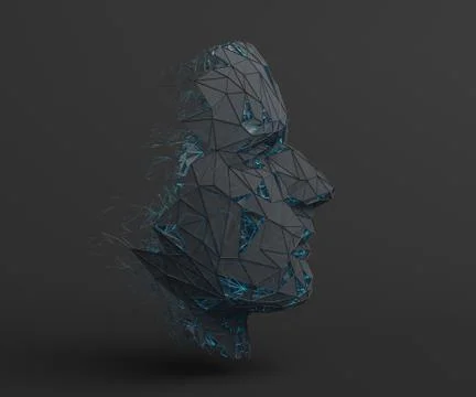 Abstract 3D Render of Polygonal Human Face Stock Illustration