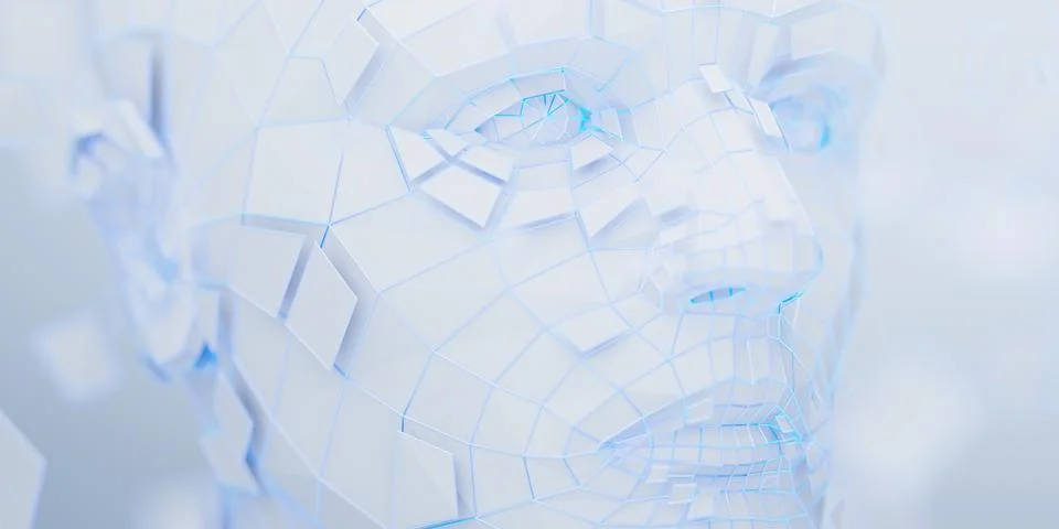 Abstract 3D Render of Polygonal Human Face Stock Illustration