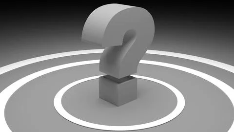 Abstract 3D render of question mark with glowing white concentric rings Illustrazione stock