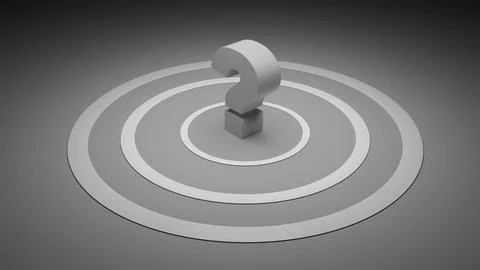 Abstract 3D render of question mark on bright glowing concentric rings Stock Illustration