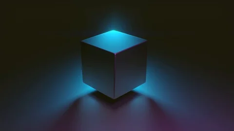 Abstract 3D render of retro spinning geometric cube. Modern colorful neon. Stock-Footage 128951801