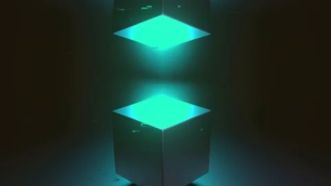 Abstract 3D render of retro spinning geometric cube. Modern neon art. Stock-Footage 128951853