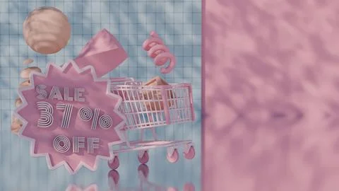 Abstract 3D Render of Sale - 37 Percent Off with Shopping Cart Stock Illustration
