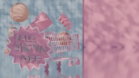 Abstract 3D Render of Sale - 46 Percent Off with Shopping Cart Stock Illustration