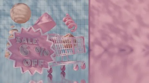 Abstract 3D Render of Sale - 6 Percent Off with Shopping Cart Stock Illustration