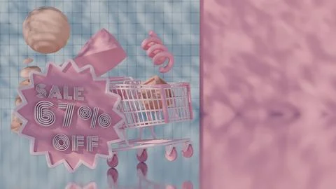 Abstract 3D Render of Sale - 67 Percent Off with Shopping Cart Stock Illustration