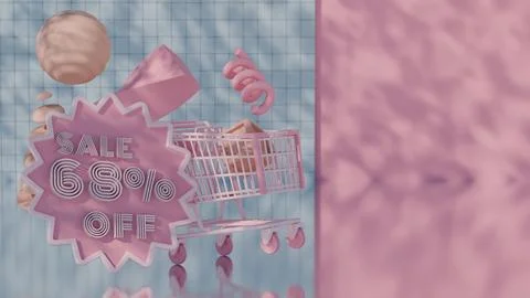 Abstract 3D Render of Sale - 68 Percent Off with Shopping Cart Stock Illustration