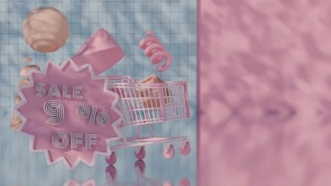 Abstract 3D Render of Sale - 9 Percent Off with Shopping Cart Stock Illustration