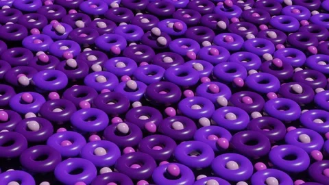 Abstract 3d render scene with animated multicolor toruses and balls Stock Footage 166355060