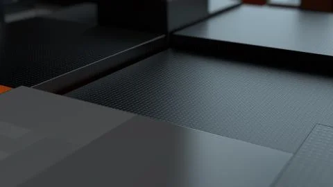 Abstract 3d render of segmented into squares sirface. Some elements illuminat 스톡 일러스트