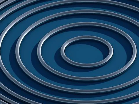 Abstract 3D render of shiny cold metal rings focusing attention on classic blue Illustrazione stock