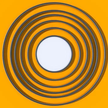 Abstract 3D render of shiny metal rings focusing attention. Orange (saffron) bg Illustrazione stock