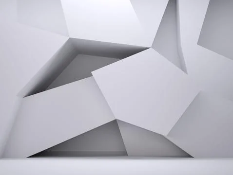 Abstract 3D render is showing interlocking white angular panels meeting Illustrazione stock