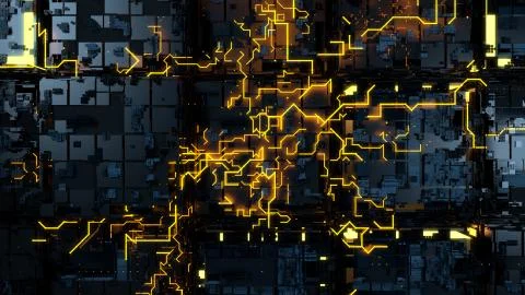 Abstract 3d render of technological background. High detailed complex cube st Stock Illustration