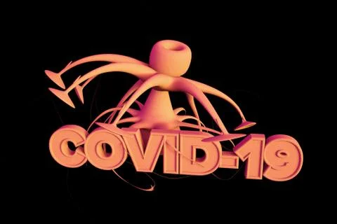 Abstract 3D render on the theme of covid-19 coronavirus in orange tone on a b Stock Illustration