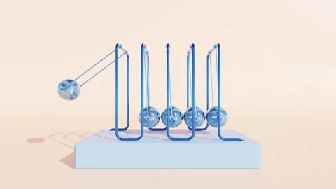 Abstract 3D Render: Toy Office Pendulum - Five Blue Balls Swinging Back Stock Footage 274837722