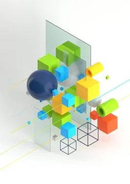 Abstract 3d render visualization background, template modern composition of 스톡 일러스트