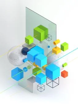 Abstract 3d render visualization background, template modern composition of Stock Illustration