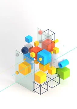 Abstract 3d render visualization background, template modern composition of 스톡 일러스트