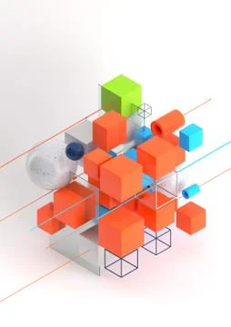 Abstract 3d render visualization background, template modern composition of Ilustración de archivo