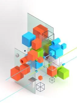 Abstract 3d render visualization background, template modern composition of Stock Illustration