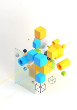 Abstract 3d render visualization background, template modern composition of イラスト素材