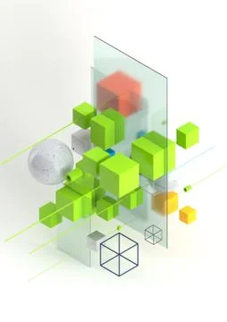 Abstract 3d render visualization background, template modern composition of Stock Illustration