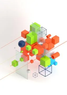 Abstract 3d render visualization background, template modern composition of Ilustración de archivo