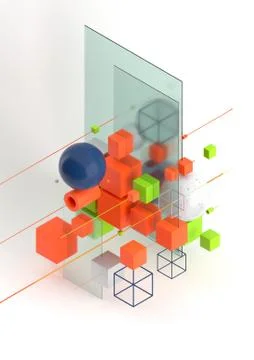 Abstract 3d render visualization background, template modern composition of Ilustração Stock