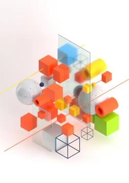 Abstract 3d render visualization background, template modern composition of Ilustração Stock