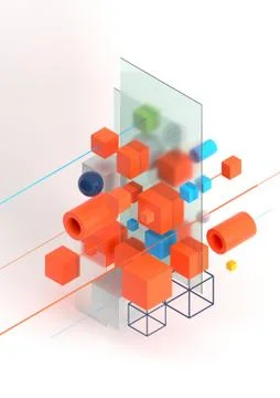 Abstract 3d render visualization background, template modern composition of Stock Illustration