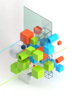 Abstract 3d render visualization background, template modern composition of Ilustración de archivo