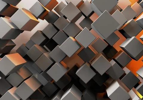 An abstract 3d render of white and orange cubes background connection with ge Stock Illustration