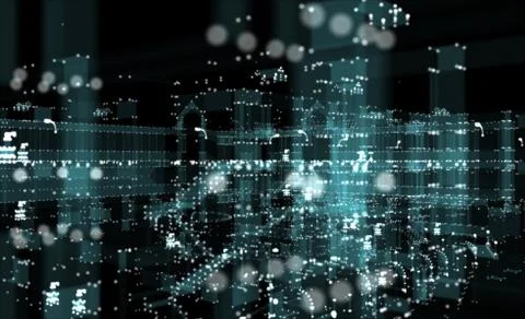 Abstract 3D rendered city of lines and dots Stock Illustration