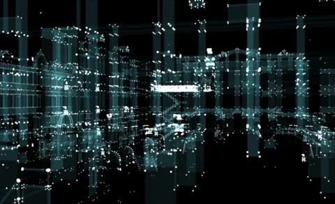 Abstract 3D rendered city of lines and dots Stock Illustration