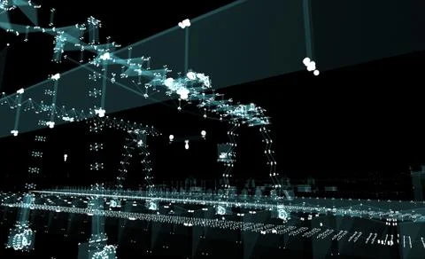 Abstract 3D rendered city of lines and dots 스톡 일러스트
