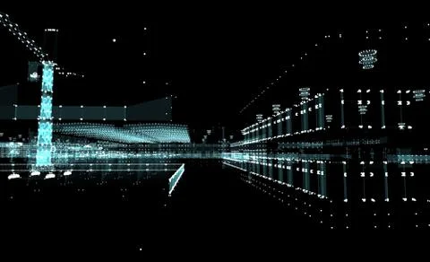 Abstract 3D rendered city of lines and dots Illustrazione stock
