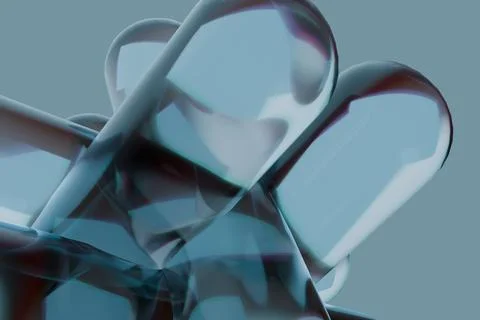 Abstract, 3D rendered image of translucent, glossy, rounded forms in cool b.. Stock Illustration