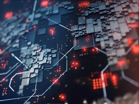Abstract 3d rendered world map made from box blocks. Abstract infrmation, con Stock Illustration
