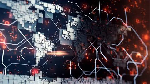  Abstract 3d rendered world map made from box blocks. Abstract infrmation,... Stock Photos