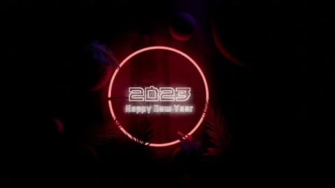 Abstract 3D rendering, 2023 Happy new year animated, neon white glow light  Stock-Footage 221209959