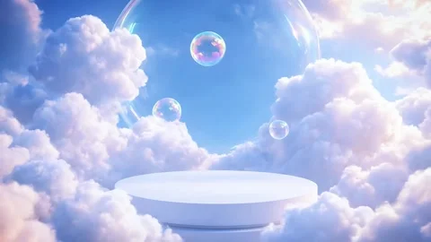 Abstract 3d rendering background: Cloud Podium with Bubbles Stock Footage 326173215