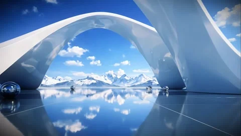 Abstract 3d rendering background: Futuristic White Arches with Chrome Spheres Stock Footage 326082908