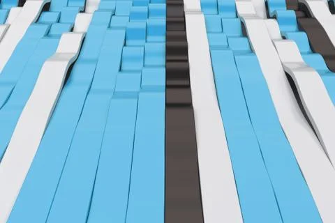 Abstract 3D rendering of black, white and blue sine waves Stock Illustration