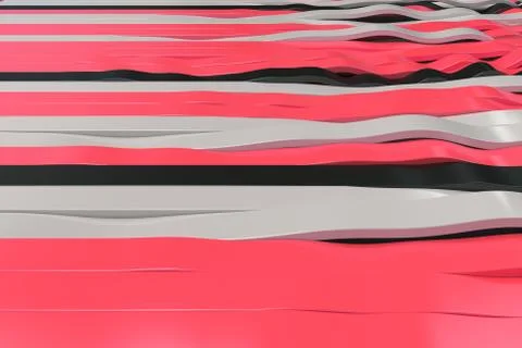 Abstract 3D rendering of black, white and red sine waves Stock Illustration