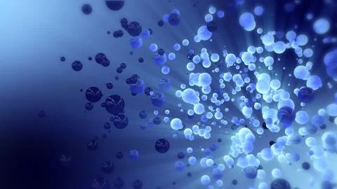 Abstract 3d rendering blue flying spheres flying in empty space Stock Illustration