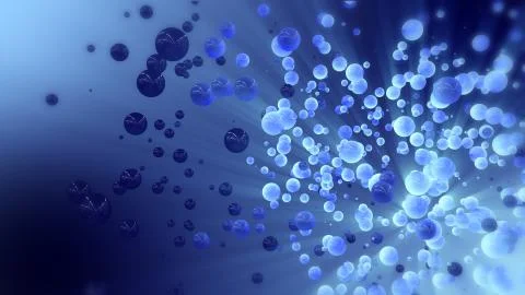 Abstract 3d rendering blue flying spheres flying in empty space Stockillustratie