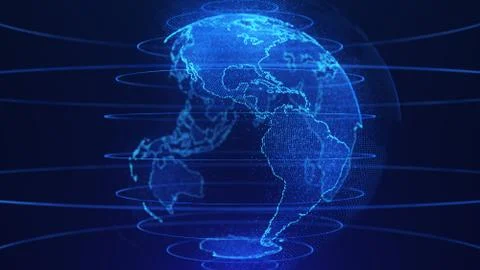 Abstract 3D Rendering Blue Shine Dotted Particles Earth Globe Map Side America Stock Illustration