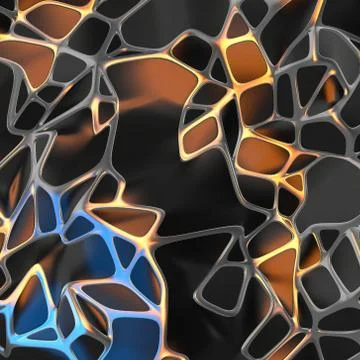 Abstract 3d rendering of chaotic black landscape structure with golden frame Stock Illustration