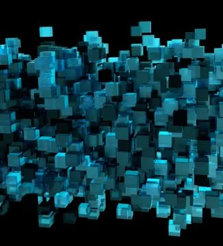 Abstract 3d rendering of chaotic cubes. Flying shapes in empty space. Futuristic Stock Illustration
